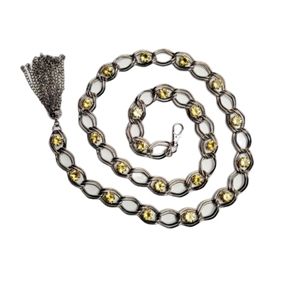 Vintage Silver Belt with lobster claw  clasp and Stones the color of citrine